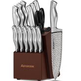 Astercook juego de cuchillos 15 piezas con bloque y afilador, filo listo para uso diario.