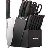 Astercook set de cuchillos 15 piezas con bloque negro, ideal para almacenamiento ordenado.