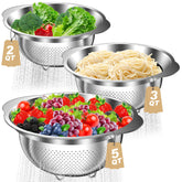 AUFETQ colador de acero inoxidable 1qt, enfoque compacto para escurrir pasta rápida y lavar verduras.