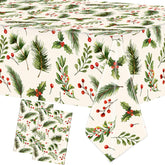 Mantel Augisteen para Navidad, plástico con acebo y bayas, ideal para comidas.