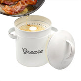 Contenedor de grasa AuldHome Design con colador esmaltado para filtrar y almacenar grasa
