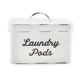 AuldHome Design portacapsulas lavanderia esmaltado blanco rustico, ideal para ordenar capsulas de detergente