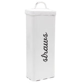 Portapajitas AuldHome Design esmaltado blanco sobre encimera para organización rápida.