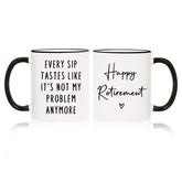 Aurahouse taza jubilación frontal con frase divertida para empezar el día.