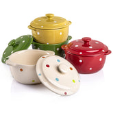 AVLA ramequín de porcelana 9 oz con tapa y asa para hornear y servir.