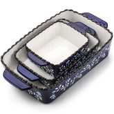 AVLA bandejas cerámicas rectangulares azules para hornear y presentar platos con estilo.