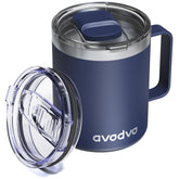 Taza avodvo aislada 12oz con tapa deslizante, ideal para viajes sin derrames.