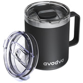Taza avodvo 12oz con tapa deslizable, ideal para viaje y café caliente.