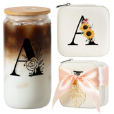 AYGXU inicial caja de joyería y vaso de cristal con tapa de bambú, almacena joyas con estilo.
