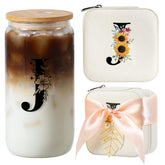 AYGXU vaso de vidrio inicial J blanco con tapa de bambú, ideal para bebidas con estilo.