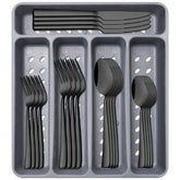 Conjunto de cubiertos Ayiaren negro-plata para uso diario en casa