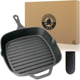 Backcountry Iron sartén cuadrada de 10,5 pulgadas frente, listo para sellar carnes con calor constante