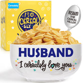 BackURyear tazón cereal con frase divertida para el esposo, ideal para desayunos diarios.