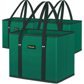 BALEINE 3Pk bolsas de compra verde con fondo reforzado para cargas pesadas.