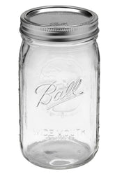Frasco Ball Quart boca ancha con tapa plateada, ideal para rellenar y verter fácilmente.