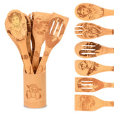 BAWANIL juego de cucharas de madera con grabados para estilo de cocina.