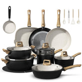 Bazova set cerámico de 25 piezas para cocinar con seguridad y gran capacidad.