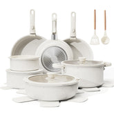 Bazova set de ollas y sartenes ceramicas con mangos desmontables para mayor versatilidad.