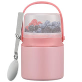 BEAQUEE jarra termica 2 en 1 con snack rosa, ideal para llevar comida caliente