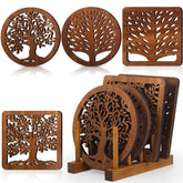 Beeveer base de madera en forma de árbol de la vida protege ollas calientes.
