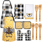 Juego de cucharas de madera Bencailor con tema abeja y girasol, ideal para mezclar con suavidad