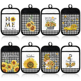 Guantes para ollas Bencailor con girasoles, ideales para manipular utensilios calientes.