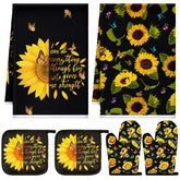 Toalla de cocina Bencailor con girasol y mariposa, absorbe derrames con estilo