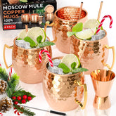 Benicci Moscow Mule de cobre: jarras 4 piezas, diseño artesanal para bebidas frías.