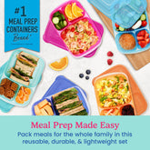 Conjunto Bentgo Easyboxes de 10 contenedores, tres compartimentos, ideal para comidas variadas.