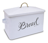 Caja de pan blanca con asas laterales para encimera ordenada.