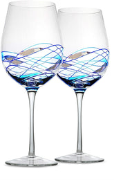 Copas de vino Bezrat pintadas a mano en azul, agarre cómodo para cada sorbo.