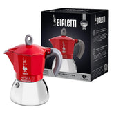 Bialetti Moka Inducción, cuerpo de aluminio rojo ideal para inducción y aroma intenso.