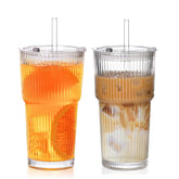 BiBrenies vaso cristal ribbed con tapa y pajilla, ideal para bebidas frías