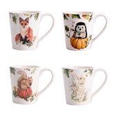 Tazas Bico cerámicas con criaturas del bosque, juego de 4 para café.