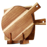 BIEOFFEI: tabla de acacia redonda con soporte para servir y cortar.