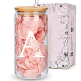BIPEDS taza cristal monogramada con tapa y pajillas, regalo personalizado para mujer elegante
