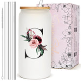 Copa BIPEDS con inicial floral y tapa, regalo elegante para mujer