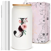 Copa bipeds con monograma floral en vidrio, regalo elegante para ocasiones especiales.