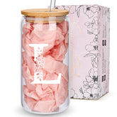 Bipeds vaso cristal monograma con tapa y pajitas, regalo personalizado para cualquier ocasión.