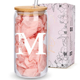 Vaso de vidrio BIPEDS monograma con tapa, regalo personalizado elegante para mujeres.
