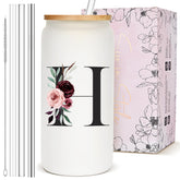 Vaso de cristal BIPEDS con iniciales florales, regalo elegante para ocasiones especiales.