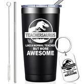 Taza Teachersaurus de 20oz de BIRGILT, vista frontal, regalo perfecto para docentes.