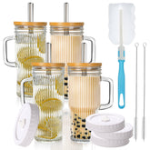 Birity vaso cristal acanalado con asa, cómodo y estable para bebidas frías.