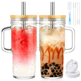 Birity vaso vidrio 24oz con tapa y asa, ideal para llevar bebidas.