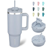 BJPKPK tumbler azul moderno con asa, ideal para llevar en movimiento.