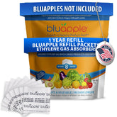 BluApple paquetes de relleno para prolongar la frescura de frutas y verduras.