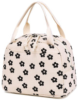 Bluboon bolsa de almuerzo corduroy floral, vista externa, ideal para comidas en casa o trabajo.