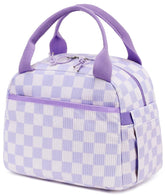 Bluboon bolsa de almuerzo con pana púrpura a cuadros, ideal para comida fresca en la oficina.