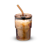 BLUEPOLAR vaso térmico de vidrio ámbar con tapa hermética, ideal para café.