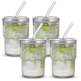 Vaso BLUEPOLAR de vidrio de 13 onzas Aurora White con tapa y pajita, ideal para uso diario.